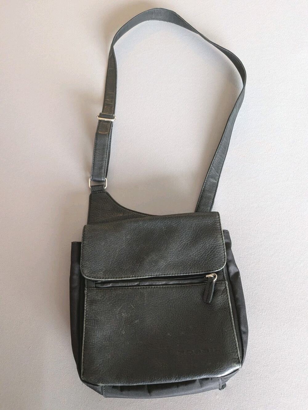 Fossil Black Leather Organizer Crossbody Bag Wallet Purse